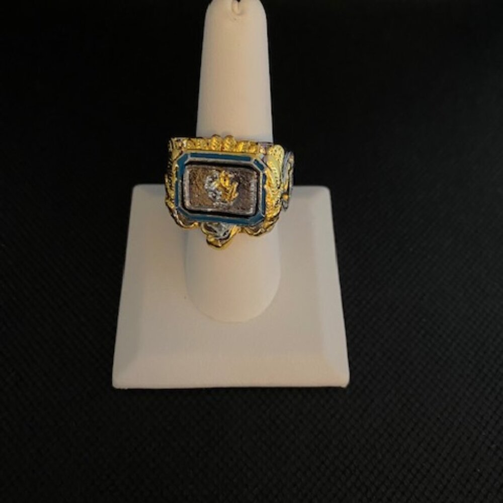 Men's Size 9 Ring with Gold and Turquoise Native American with Eagle